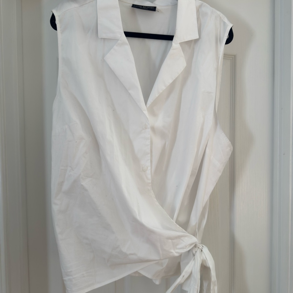 Lane Bryant White Sleeveless Wrap Blouse